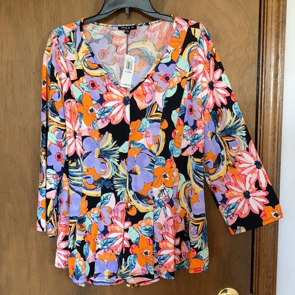 Sami & Jo top colorful floral print w stretch boho casual office XLP - Picture 5 of 17
